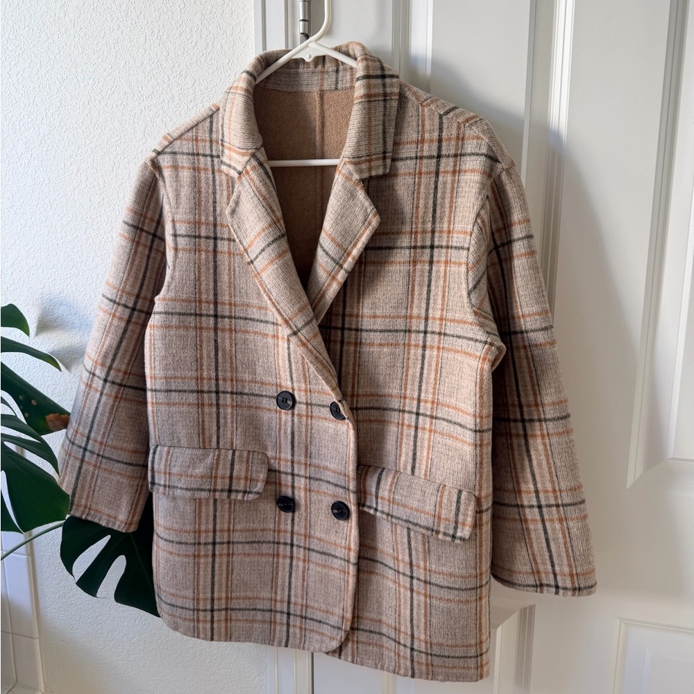 Plaid Double-Breasted Women's Coat